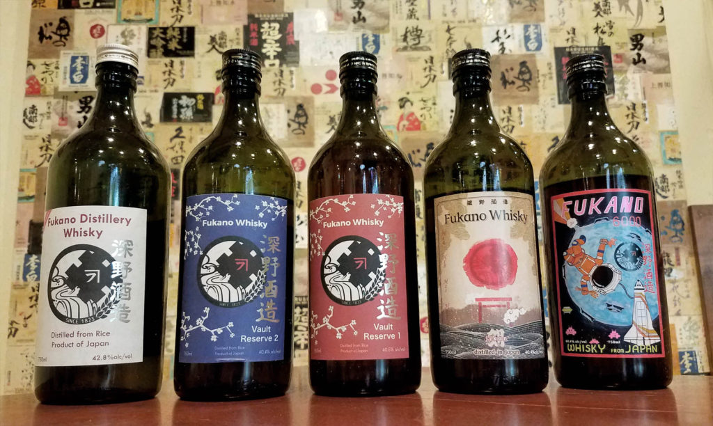 5 colorful bottles of Japanese whisky