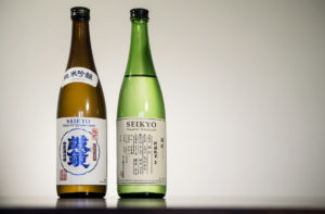 bottles of Seikyo sake that use Omachi rice