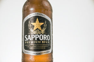 Sapporo beer bottle label closeup