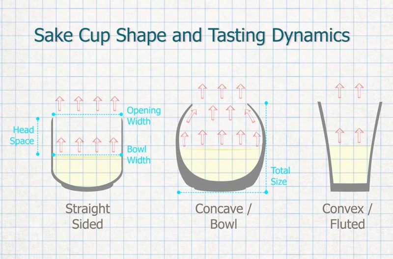 illustration of sake cups and how shape effects taste