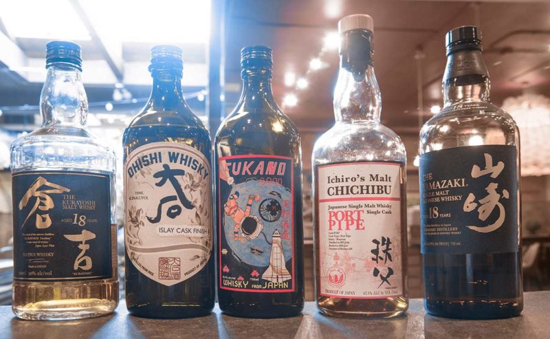 five bottles of Japanese whiskey