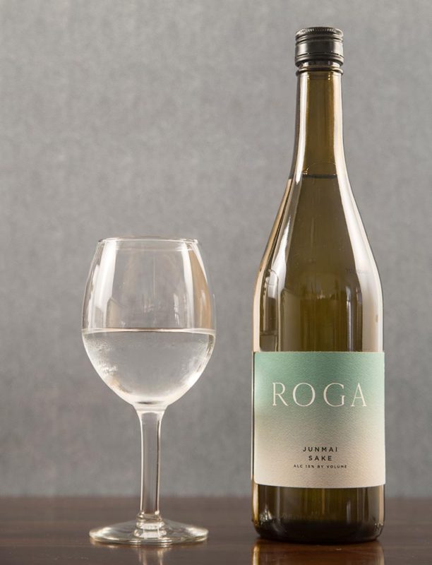 Roga Junmai and a wine glass.