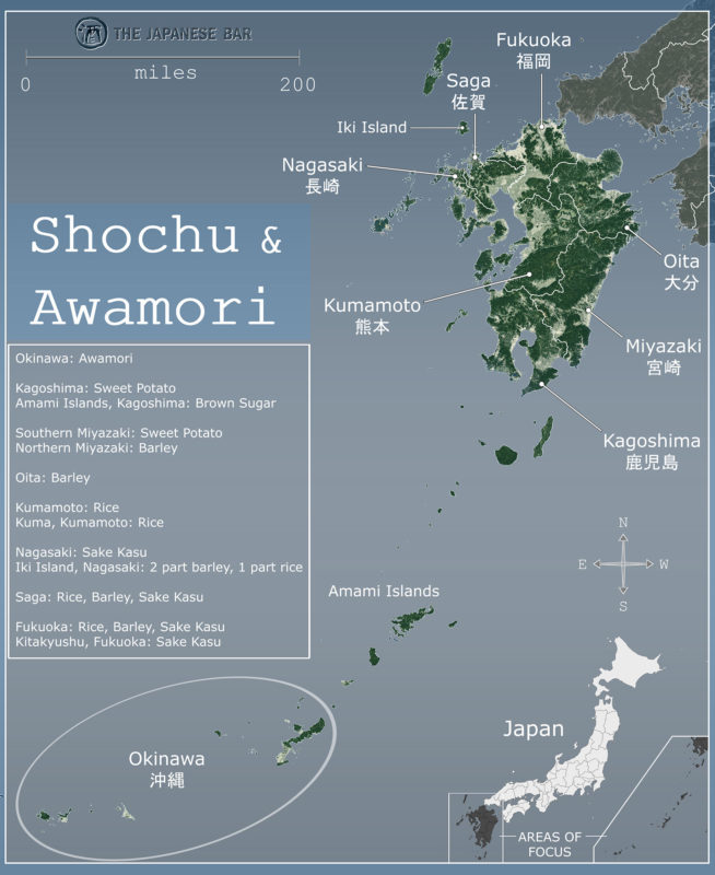 Shochu and Awamori Map of Japan