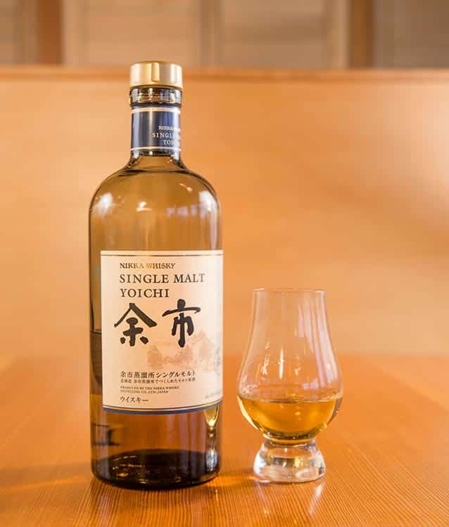 a bottle of Japanese whisky and a professional tasting glass