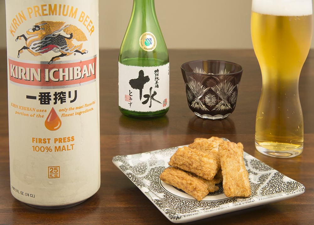 Kirin beer Yamagata sake and okaki