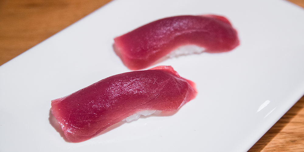 a pair of bluefin tuna sushi