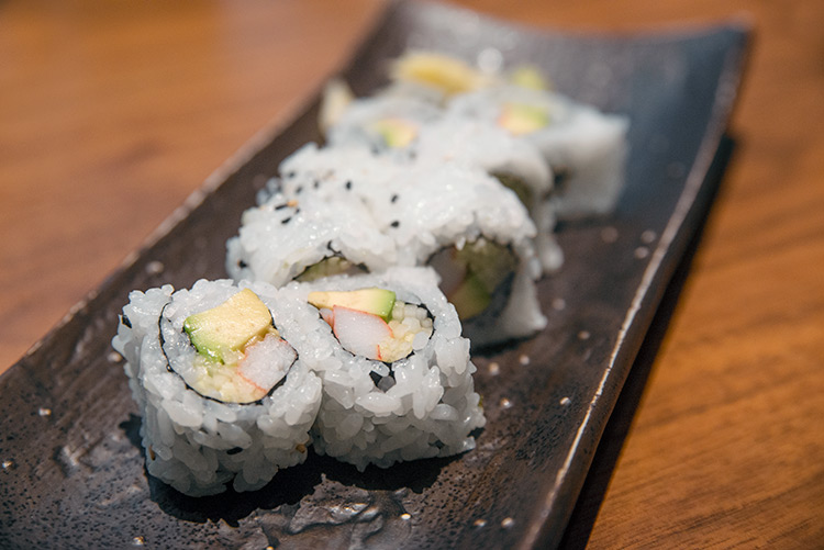 an Americanized roll with crab and avocado