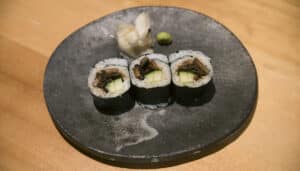 a futomaki of unagi and cucumber