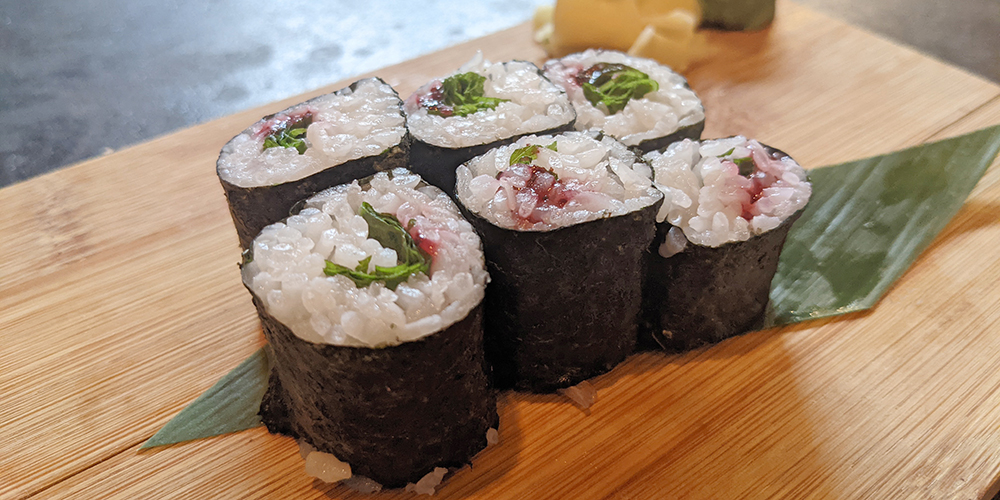 an ume shiso roll up close
