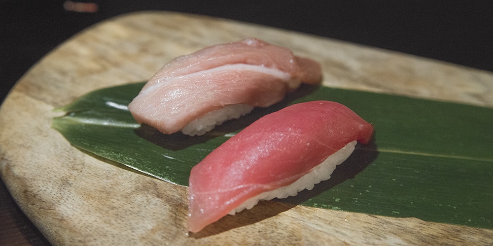 two pieces of hon maguro nigiri sushi
