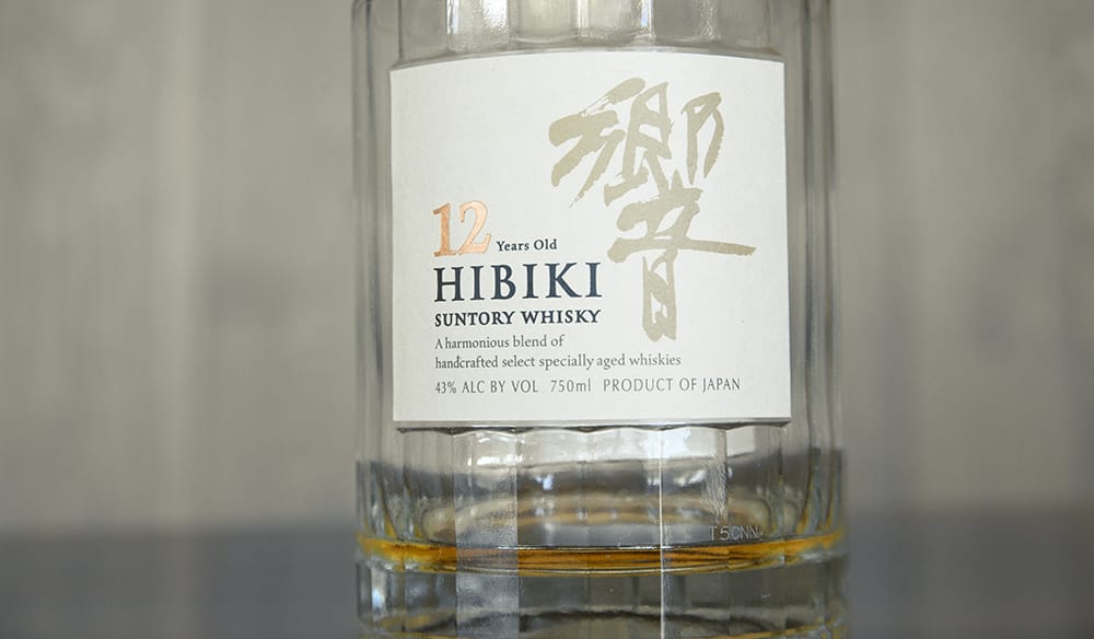 an almost empty bottle of Hibiki whisky