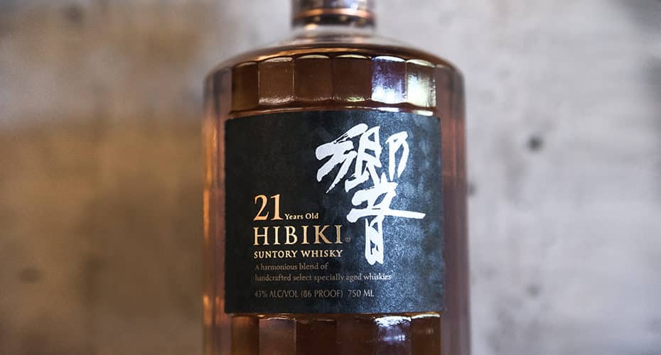a full bottle of Hibiki 21 Japanese whisky